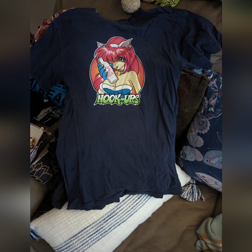 Vintage RARE Hookups brand shirt Jeremy Klein edition blue mens S Cat Girl Anime